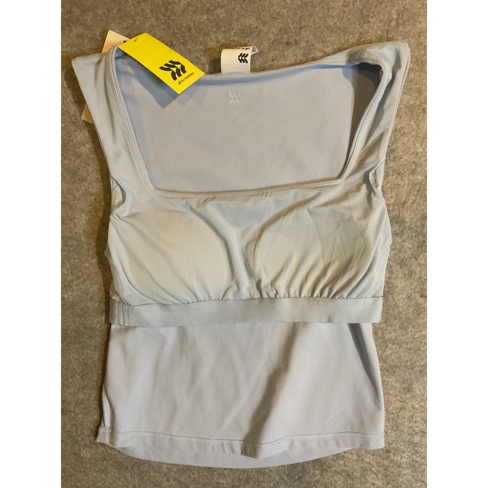 All in Motion Everyday Soft Crop Tank Top Light Blue Square Neck Built-in Bra S - Picture 8 of 8